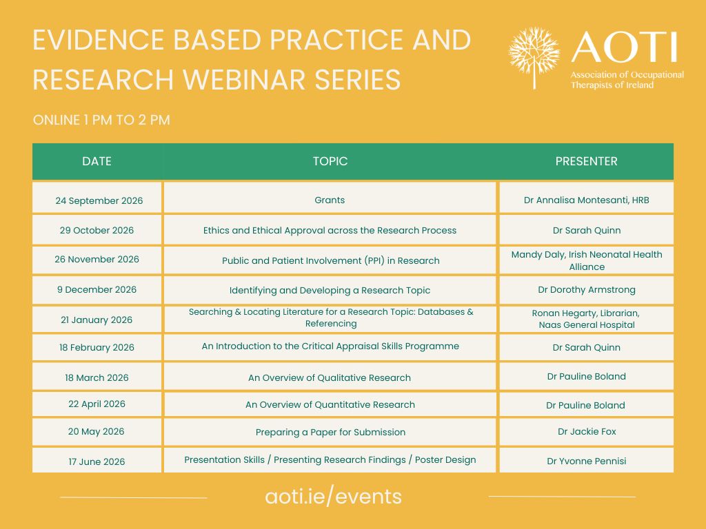 AOTI Save the Dates: Evidence Based Practice and Research Webinar Series image